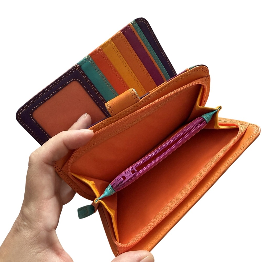 My Walit Copacabana Bifold Snap Wallet Premium Leather Zipper Pocket With Pen